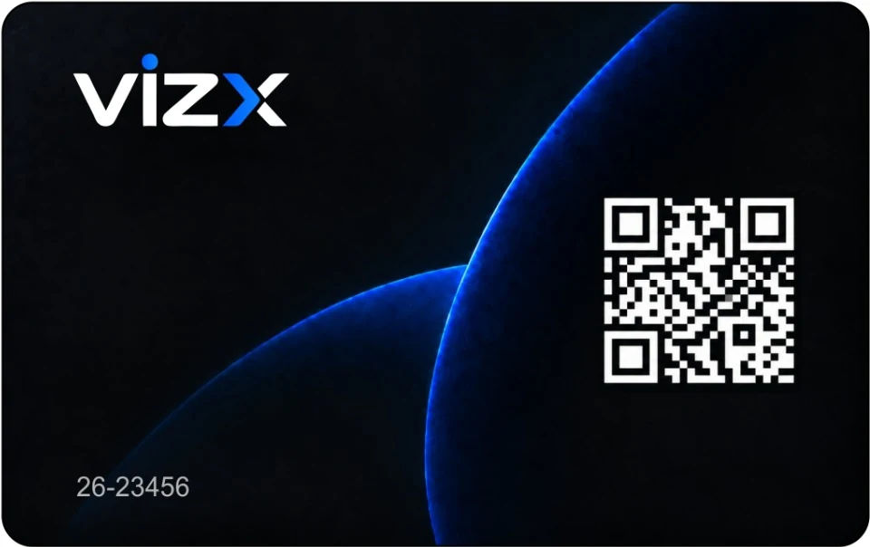 Чёрно-синяя карта VIZX с QR-кодом